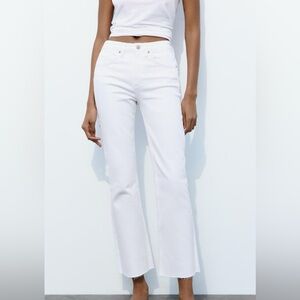 Zara Flared Cropped White Jeans